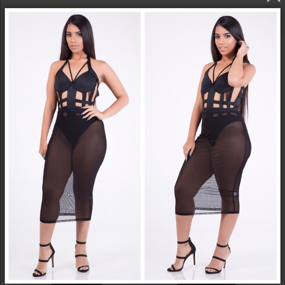 Two Piece Set Bodysuit/Sheer Skirt
